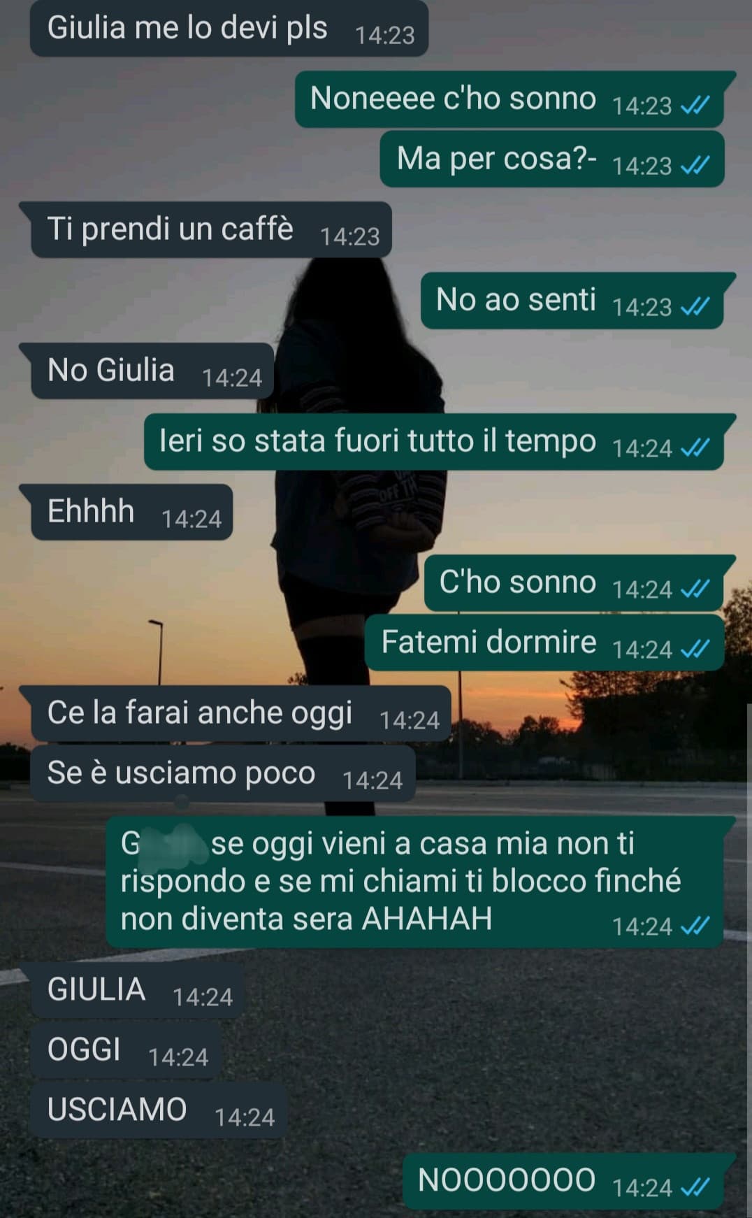 Ecco a voi un esempio di persona estroversa che cerca di convincere (COSTRINGERE) un'introversa di merda ad uscire di casa.