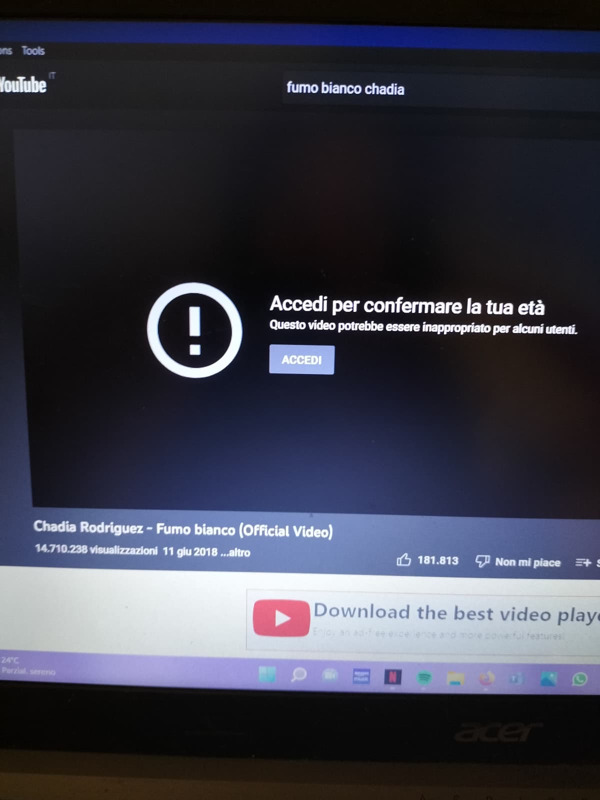 Ma seriamente devo confermare la mia età per vedere un videoclip di chadia? Cos'è un porno? Da notare che è più facile accedere a porn hub che a un video di YouTube ?