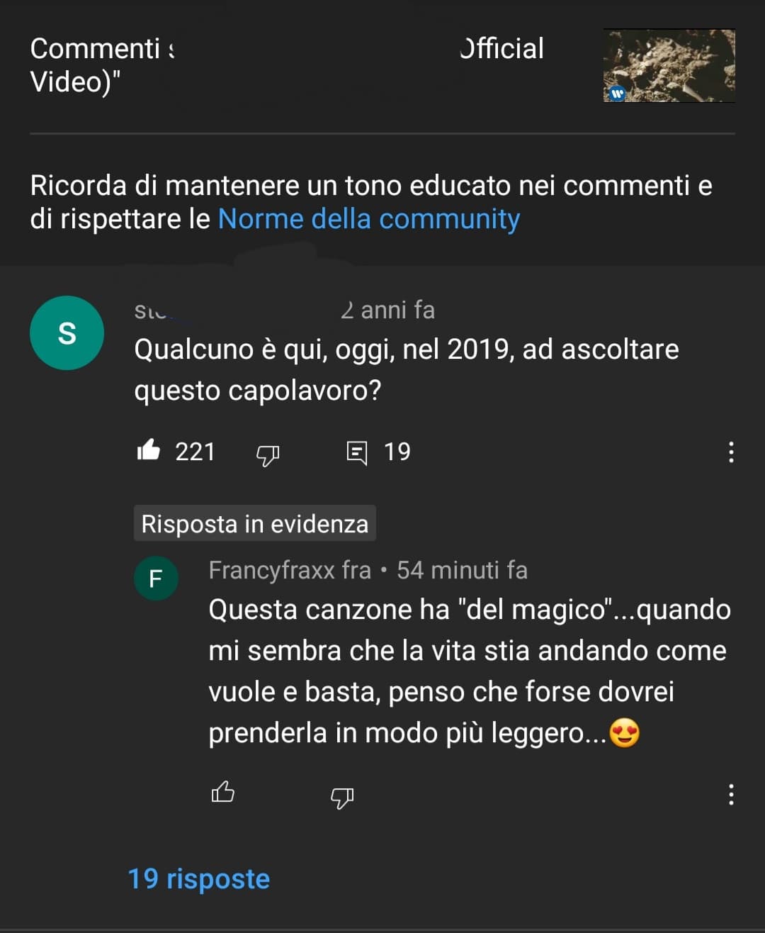 Non ricordavo neanche di averlo fatto sto commento