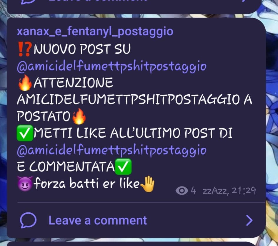 no vabbè incredibile chissà quale grandissimo memozzo hanno postato no ragazzi vi prego non voglio non voglio fare non voglio spammare e zaz e lui quello che mi sta obbligando mi ha detto che se non spammo il canale mi bacia in bocca vi prego ragazzi non v