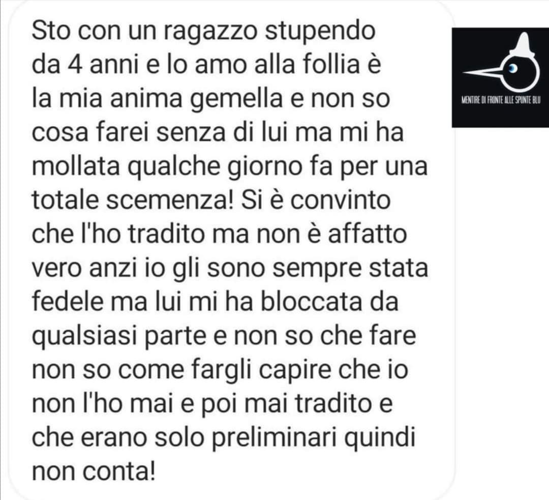 Ah, certo. Ti ha messo le mani nelle mutande, la testa tra le gambe, tu hai assaggiato il suo pesce, vi siete baciati...cosa vuoi che sia? Che stronzo lui che ti ha lasciata, manco l'avessi tradito oh 