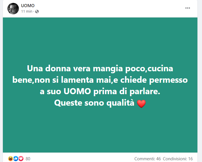 La pagina UOMO su Facebook è il miglior troll del 2022.