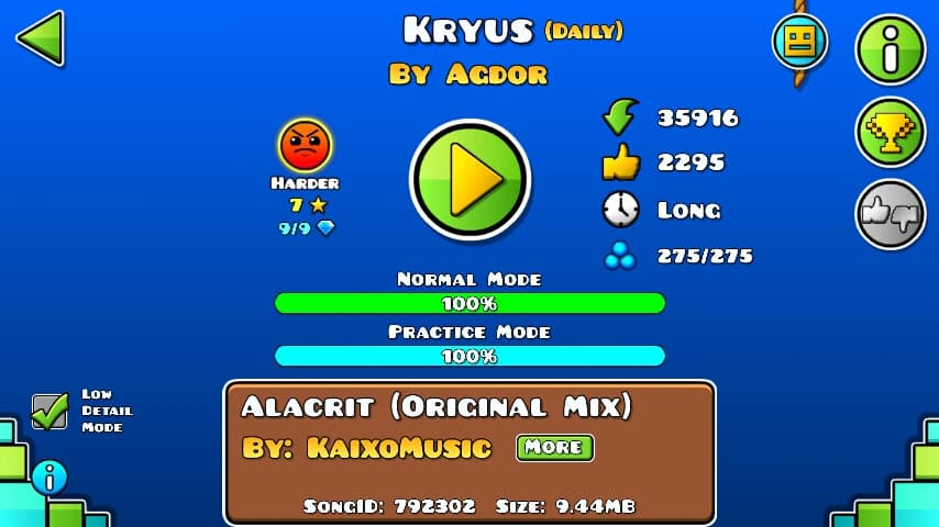 Kryus 100%; By Agdor; (Difficoltà: Harder 7?); (Grado: Normal)