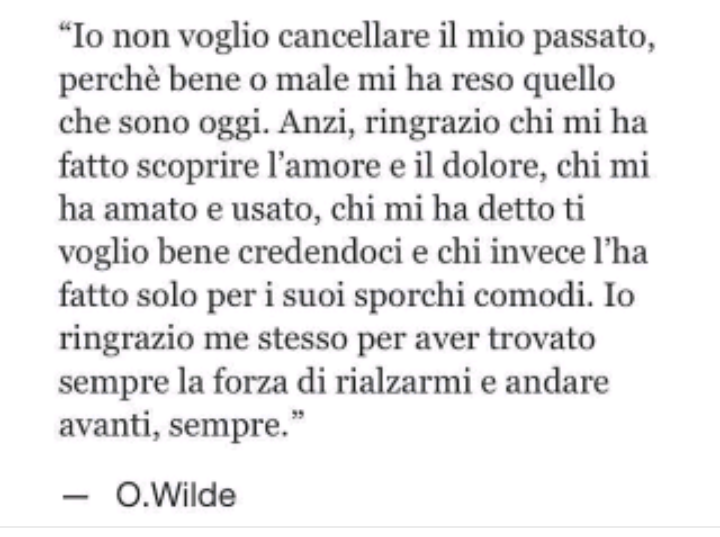 "Ringrazio chi mia ha fatto scoprire l'amore e il dolore"