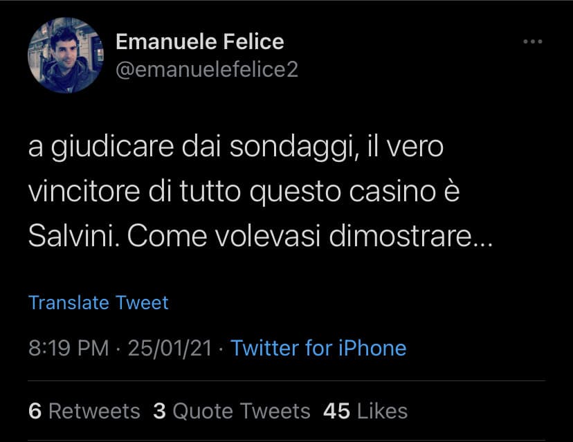 Il soggetto esprima il motivo della vittoria dell’onorevole Salvini nei Sondaggi 