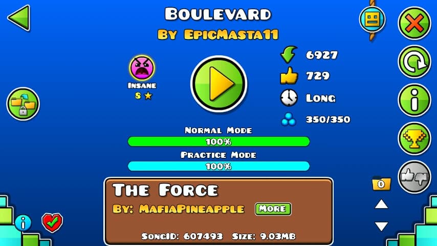 Boulevard 100%; By EpicMasta11; (Difficoltà: Insane 8?.); (Grado: Normal.)