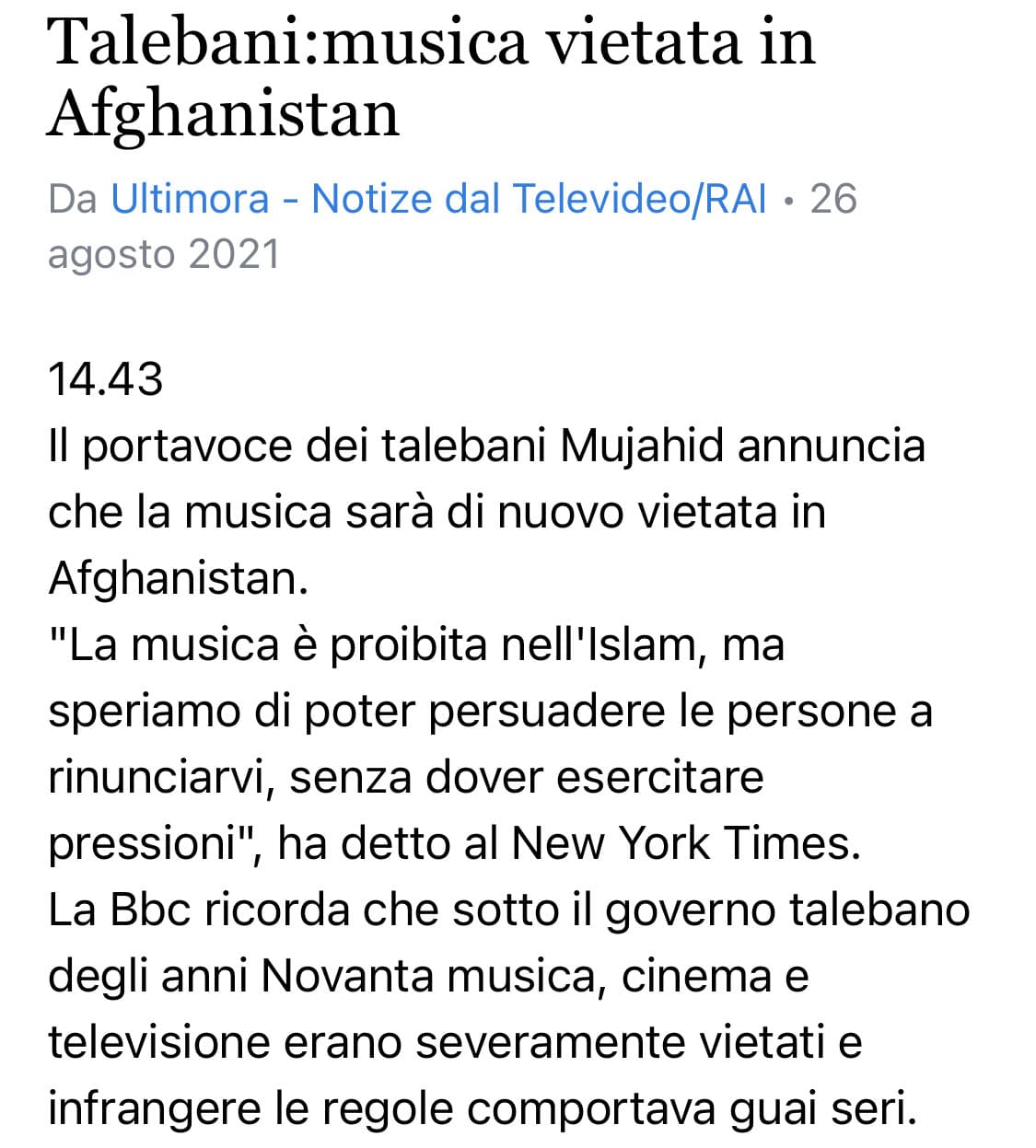 Pensate di essere nati lì negli anni duemila. La musica è una cosa normale, no? Aiuta tantissimo in vari momenti. Ma all’improvviso arriva una banda di deficenti e la vieta. Io probabilmente scapperei dal paese