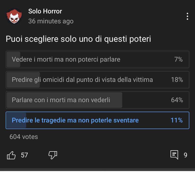 Voi che scegliereste? Però ora che ci penso tragedie in che senso? Tipo torri gemelle o crisi del 2008? Mm… Bello anche il poter parlare con i morti, ma sempre, parlerebbero la mia lingua? Ci capiremmo? 