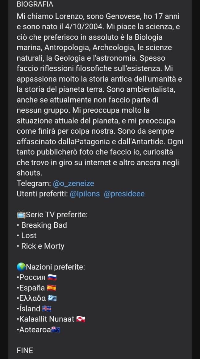 Basta pareri sulle foto. Ora pretendo un parere sulla mia bio 