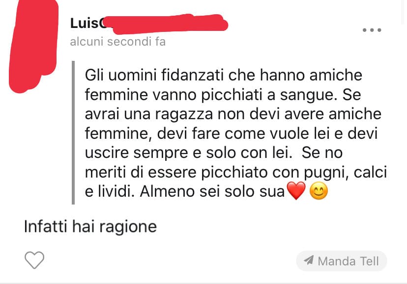 Questo ragazzo si considera femminista. Ma quando la violenza la usa una donna non gliene frega un cazzo e giustifica. Appena la usa un uomo dice che è molto grave. E si arrabbia. Continua a considerare la violenza sulle donne più grave. Quella sugli uomin