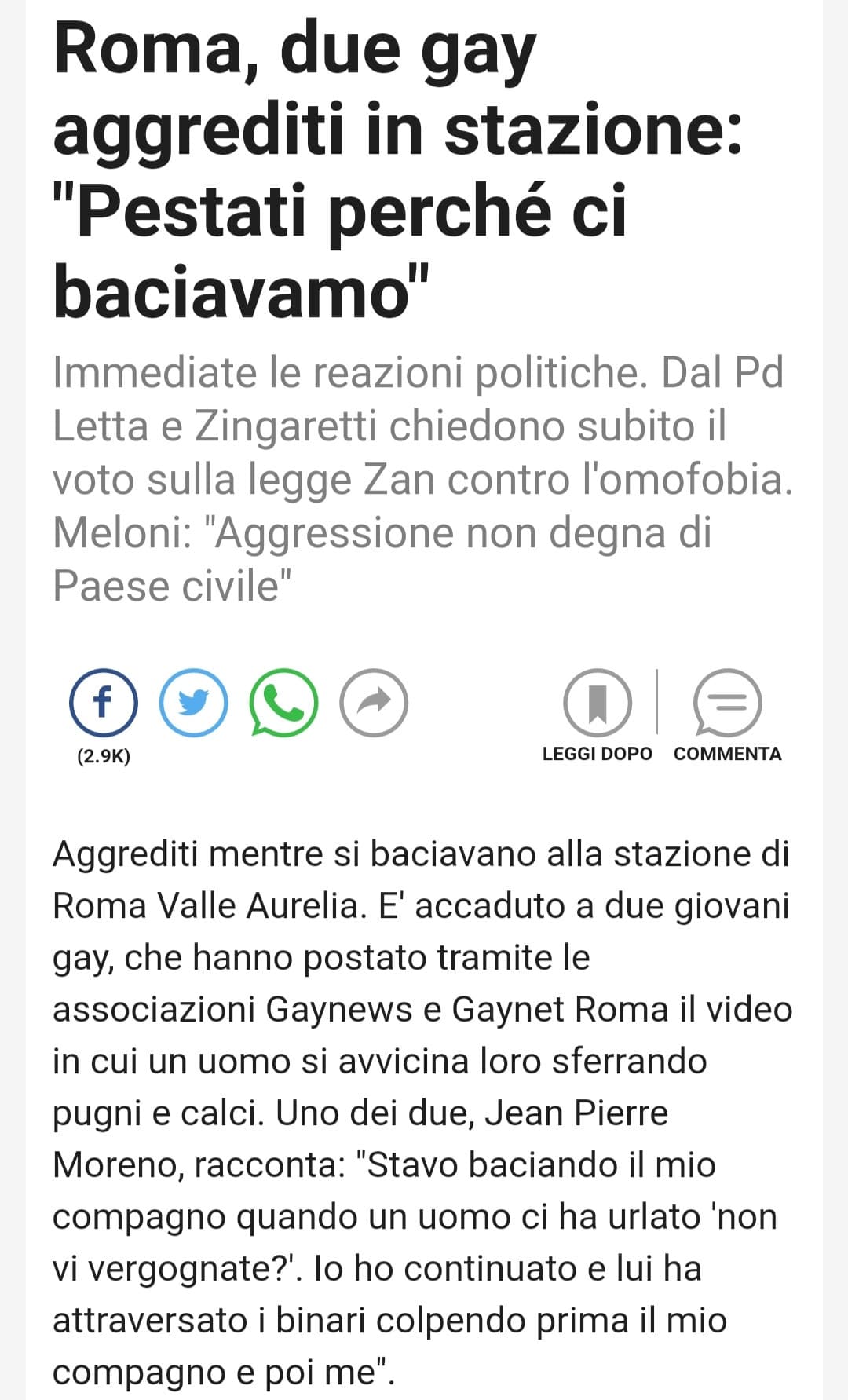 Vorrei che queste notizie smettessero di esistere 