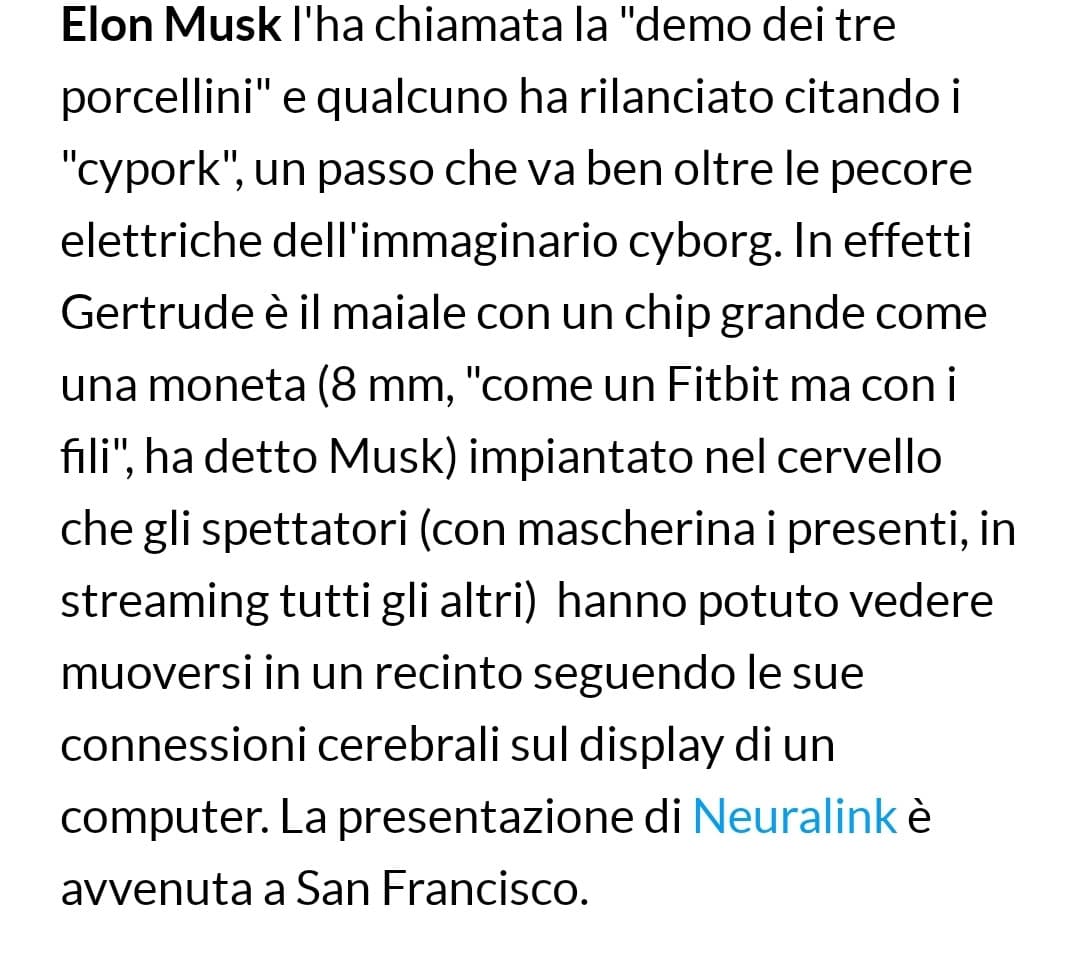 La roba del maiale su cui Elon Musk ha provato il chip