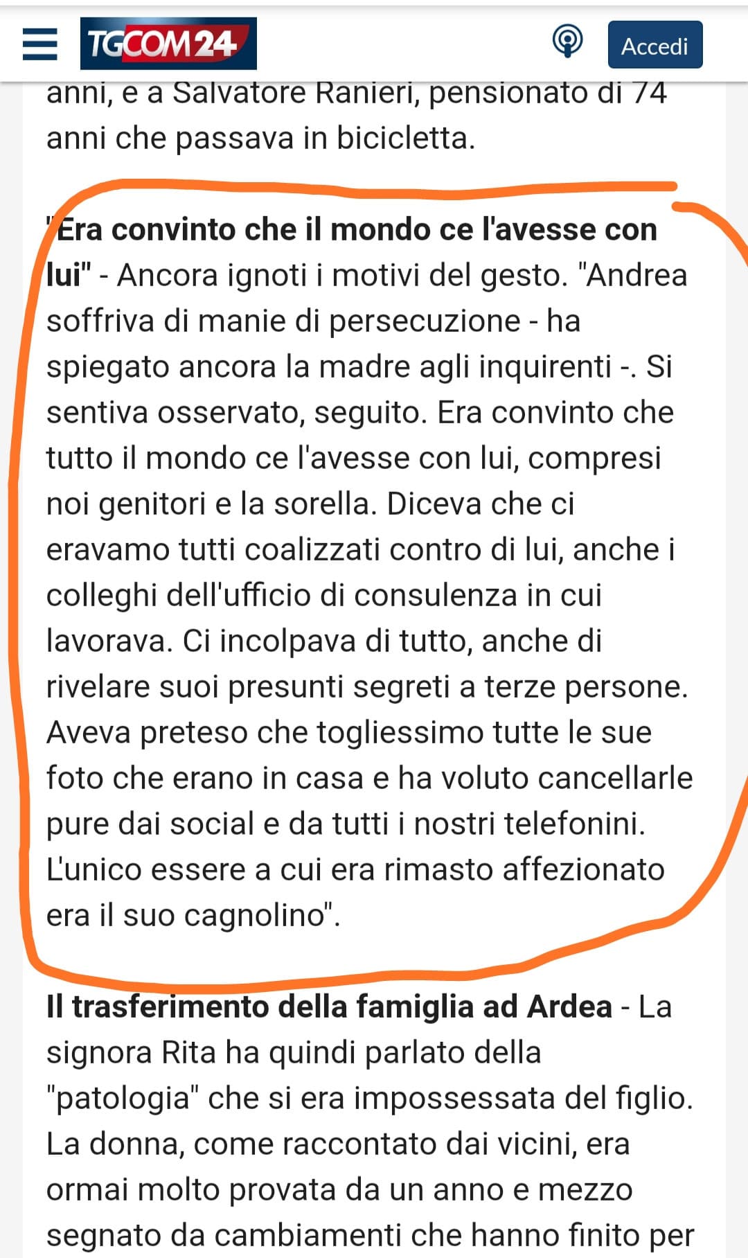 Mio cugino schizofrenico dice esattamente le stesse cose, se lo fanno uscire io ho paura, ho letto questo e mi sembrava di leggere le sue parole 