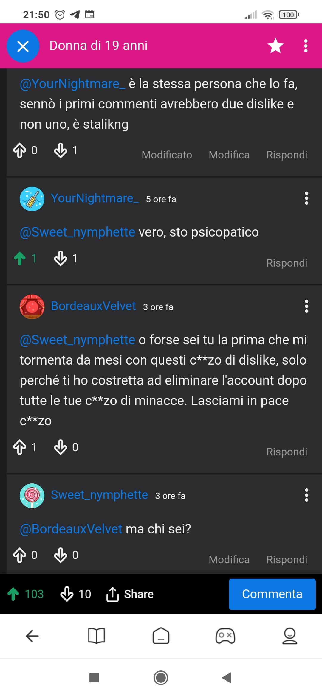 Posto per precauzione e difesa prima che sta pazzoide mi attacca di nuovo dicendo str****