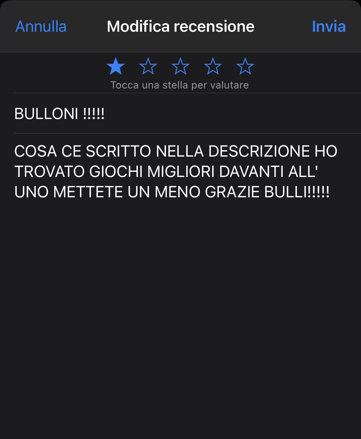 Era una recensione che avevo fatto da piccolina ad un gioco, mi ero arrabbiata tantissimo perché avevano scritto ironicamente nella descrizione che il loro gioco era il più bello del mondo.