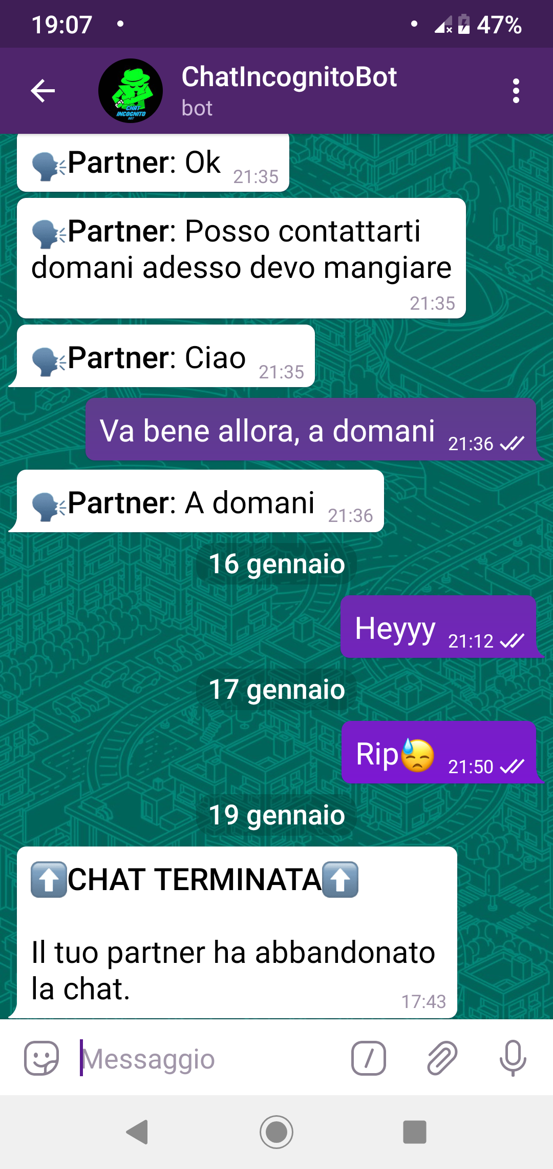 Da ricordare: mai più legare con uno/a sconosciuto/a su un bot di telegam