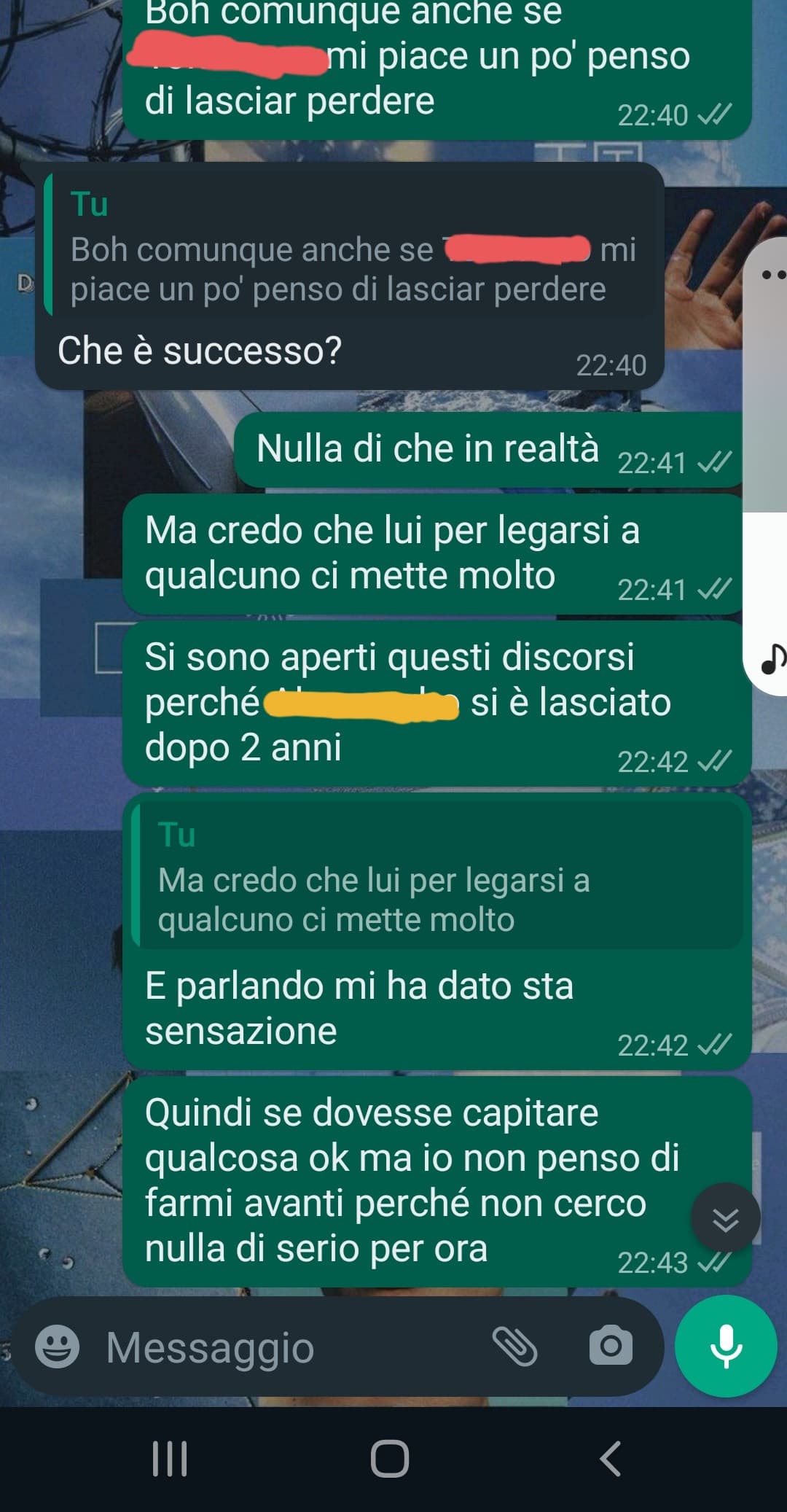 Secondo voi cosa dovrei fare? Ho bisogno di consigli (Ps: ogni colore corrisponde ad una persona diversa) 