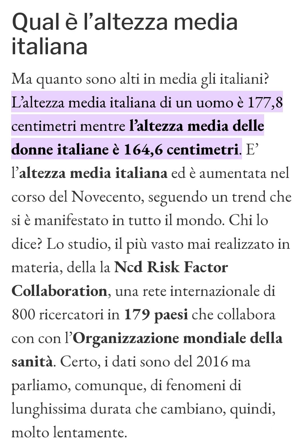 L'altezza media italiana. 