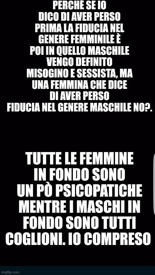 Io almeno ho un motivo valido, non solo perché un/una coglione/cogliona che frequento è un imbecille totale oppure il/la mio ex