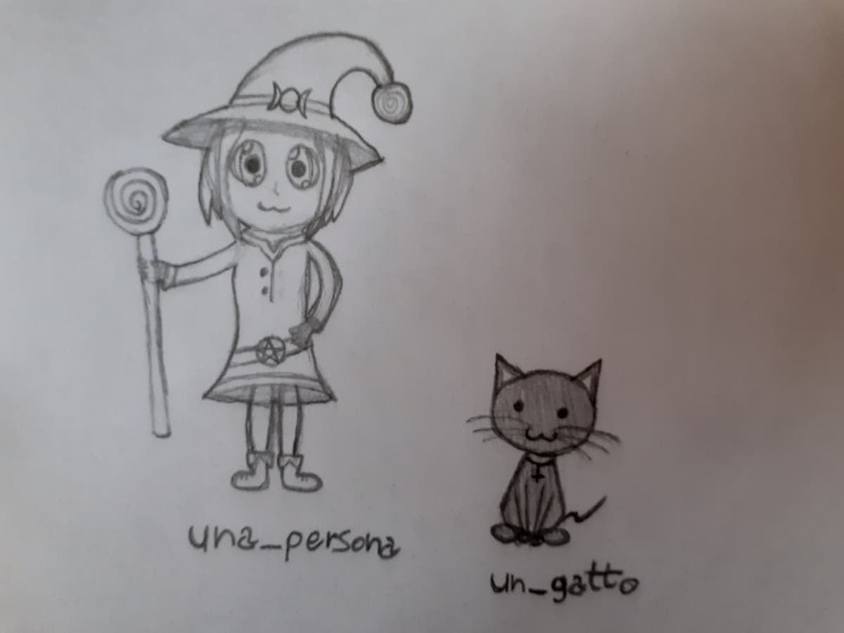 Per ringraziare una_persona del suo disegno di me da gemma, ho deciso di disegnare lei da strega. E, come ogni strega che si rispetti, possiede un gatto nero.