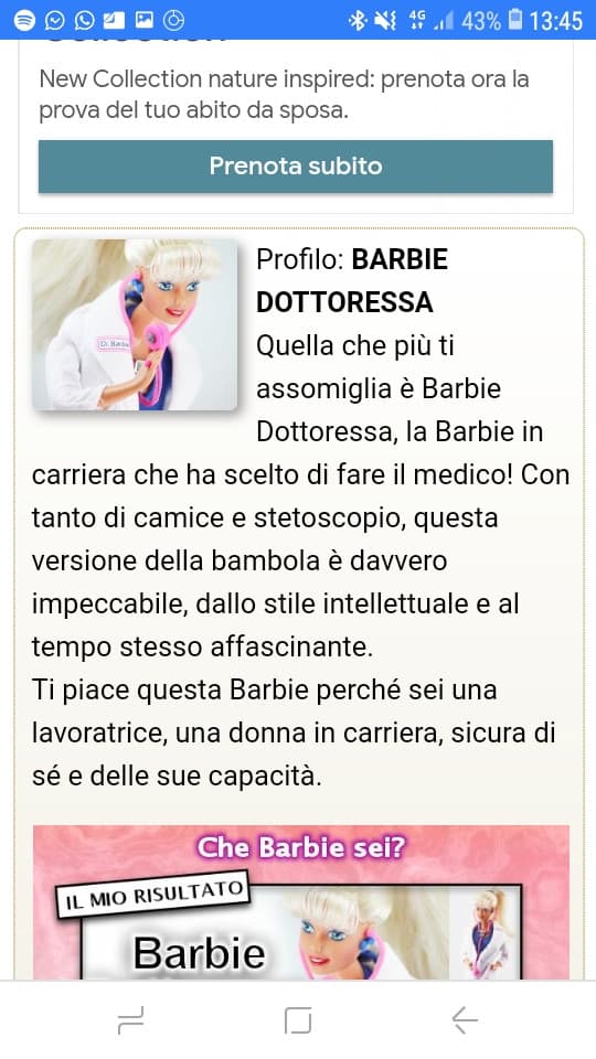 La mia famiglia sta facendo una discussione sul coronavirus e sono impanicati ed io intanto faccio un test per sapere che Barbie sono.