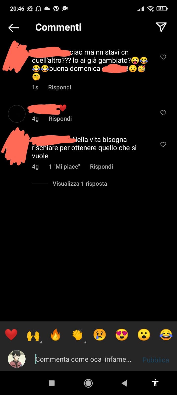 appena commentato sotto la foto dellq ex di un mio amico e il suo nuovo fidanzato uwu (primo commento) 