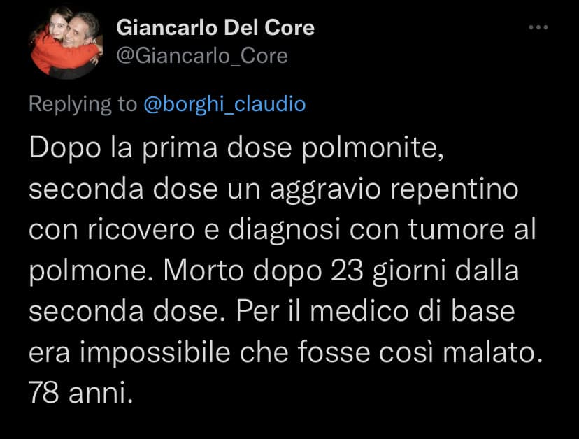 Uh non credo che un tumore si sviluppi in meno di un mese, cioè non so niente in fatto di tumori ma neanche il signore Giancarlo del Core- ah si dovrei censurarlo… bho vabbè 