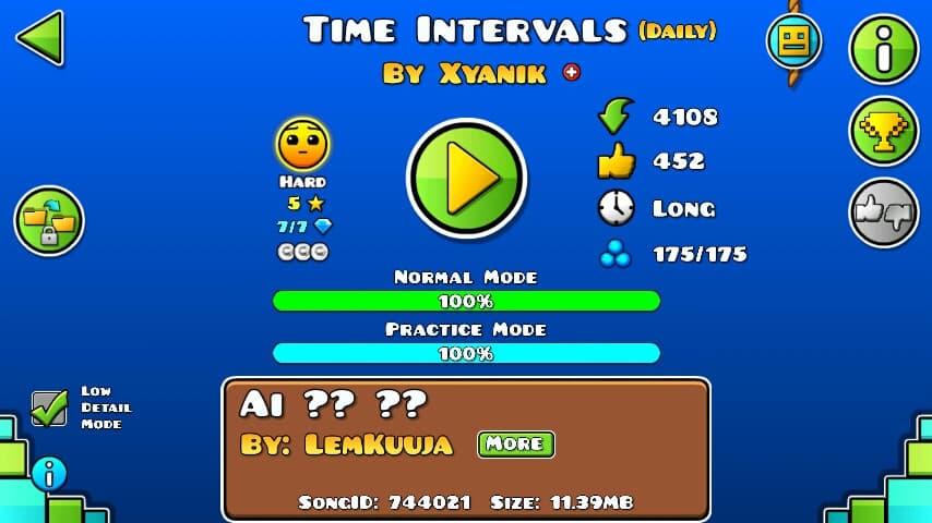 Time Intervals 100%; By Xyanik; (Difficoltà: Hard 5?); (Grado: Normal)