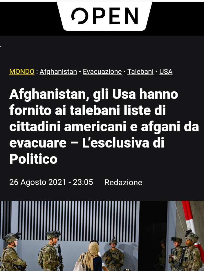 sembrerebbe che la lista passata ai talebani per assicurare un corridoio preferenziale