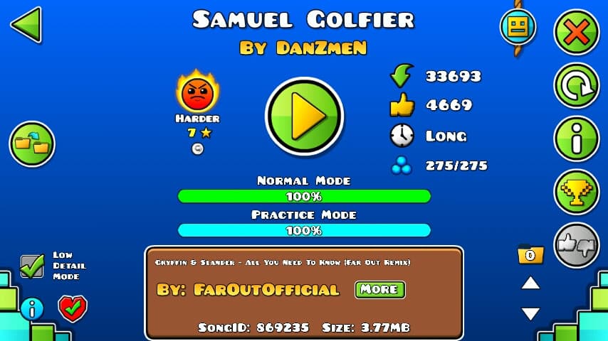 Samuel Golfier 100%; By DanZmen; (Difficoltà: Harder 7?.); (Grado: Epic.)