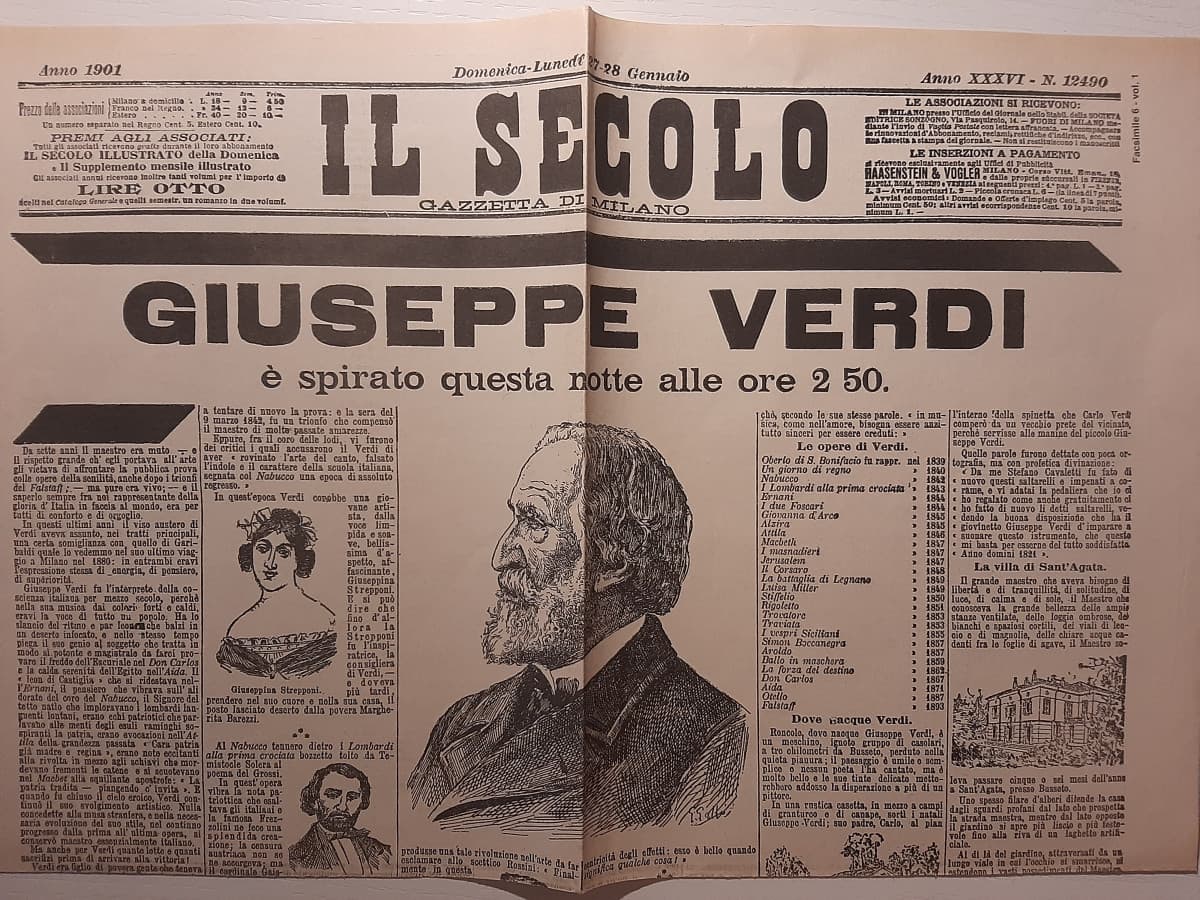 Riproduzione del giornale sulla morte di Verdi ?
Ho molte altre riproduzioni su molti altri personaggi e periodi storici, se vi potrebbe interessare. 