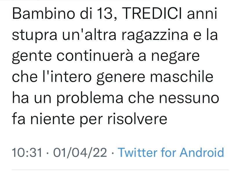 Ah perché accusando tutto un genere maschile è la soluzione?