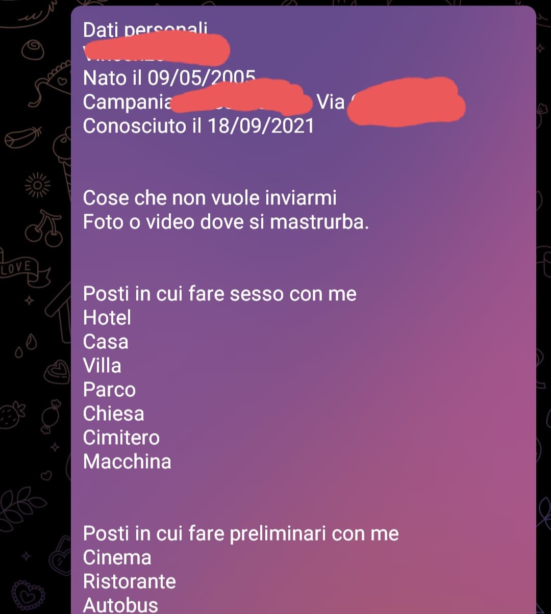 Ho fame. Trovate qualcuno psicopatico che vi fa una scheda personale =)