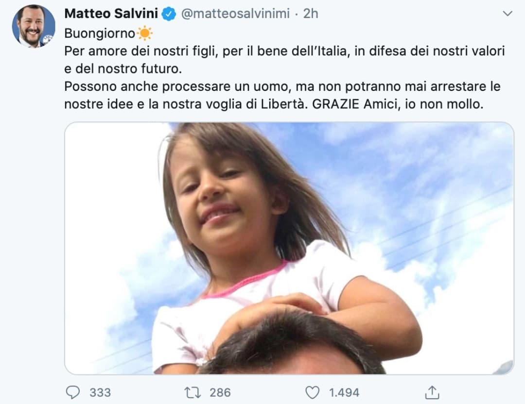 Salvini: non bisogna strumentalizzare i bambini 
Sempre Salvini: