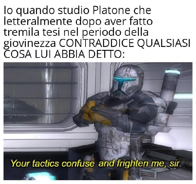 Quella di filosofia parla con un accento strettissimo, mi fa schiattare quando spiega. Quando spiegò Platone disse e cito "Quello stronzo ha preso tutto quello che aveva detto e nella vecchiaia l'ha buttato nel cesso"