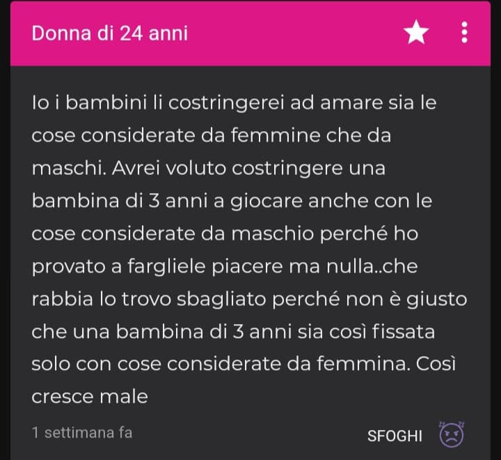 Io penso che le parole "costringere" e "bambino" non dovrebbero stare nella stessa frase, voi cosa ne pensate?