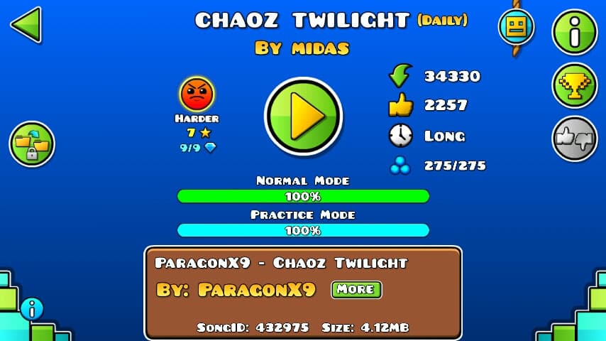 Chaoz Twilight 100%; By Midas; (Difficoltà: Harder 7?); (Grado: Normal)